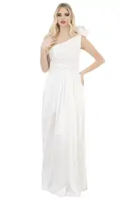 Abendkleid aus Satin mit Drapé-Ausschnitt und asymmetrischem Plissee 1