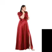Langes Strick-Satin-Abendkleid in großen Größen mit Schlitz 10