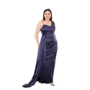 Satin-Abendkleid in großen Größen mit Trägern und Plissee 2
