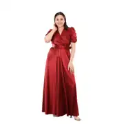 Langes Strick-Satin-Abendkleid in großen Größen mit Schlitz 5