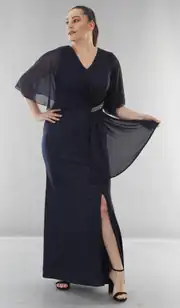 Glitzer-Abendkleid in großen Größen mit V-Ausschnitt 2