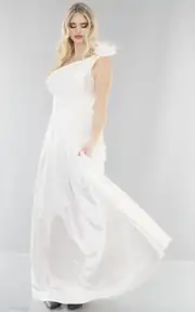 Abendkleid aus Satin mit Drapé-Ausschnitt und asymmetrischem Plissee 5