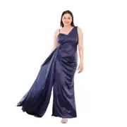 Satin-Abendkleid in großen Größen mit Trägern und Plissee 1