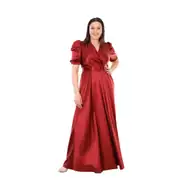 Langes Strick-Satin-Abendkleid in großen Größen mit Schlitz 1
