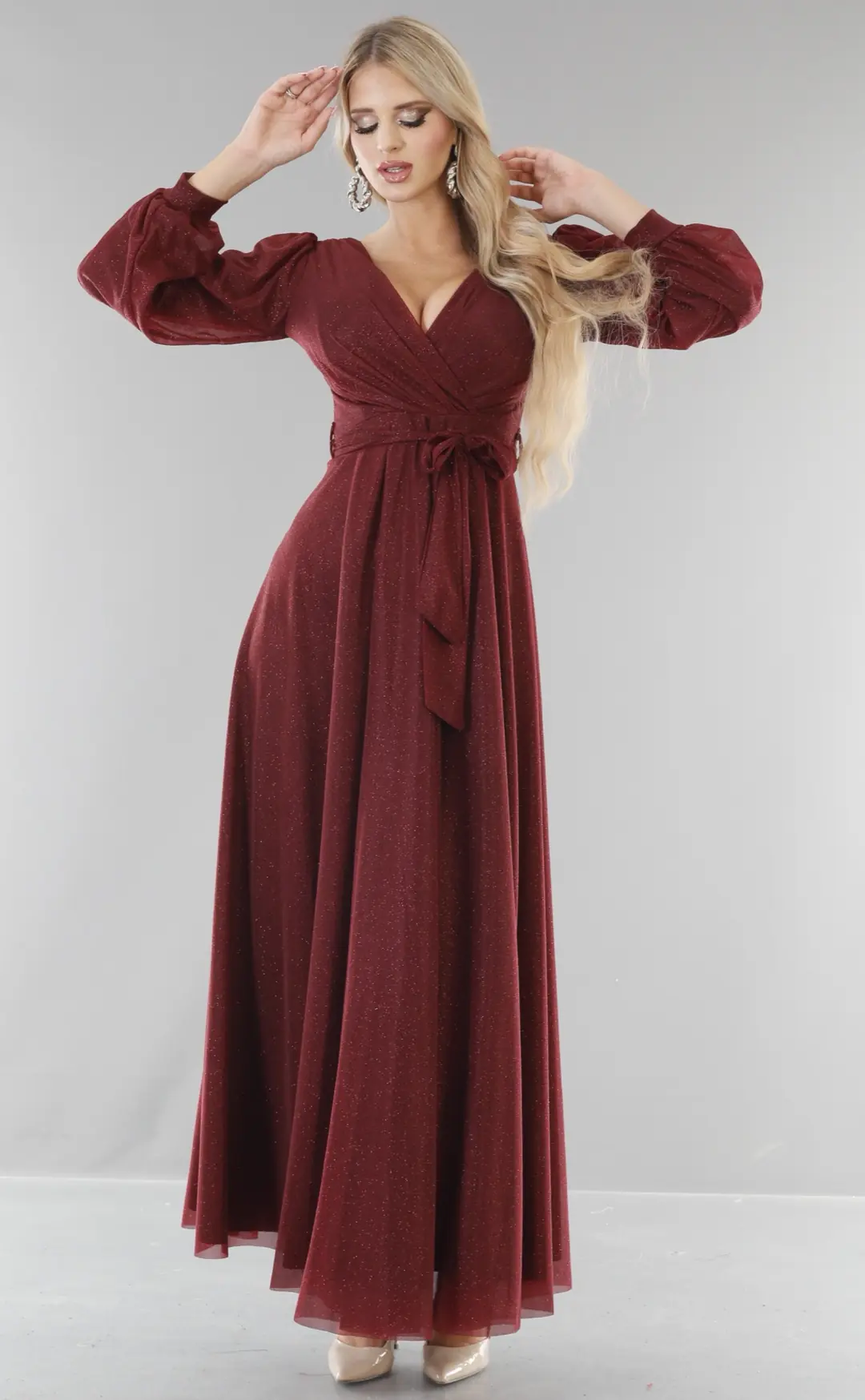 Glam Abendkleid aus Glitzer-Tüll mit langen Ärmeln 4