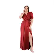 Langes Strick-Satin-Abendkleid in großen Größen mit Schlitz 3