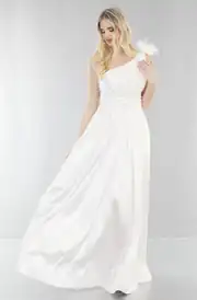 Abendkleid aus Satin mit Drapé-Ausschnitt und asymmetrischem Plissee 3