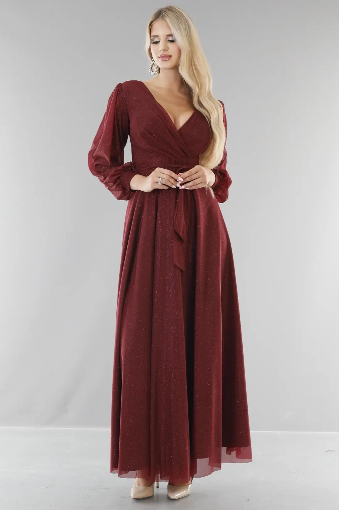 Glam Abendkleid aus Glitzer-Tüll mit langen Ärmeln 3