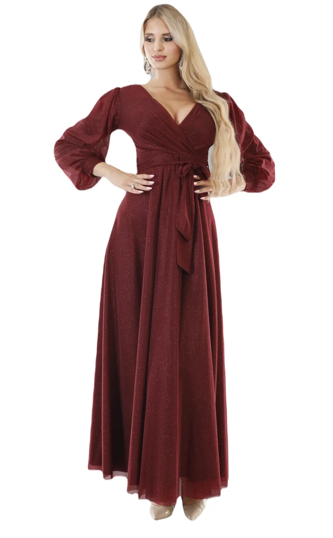 Glam Abendkleid aus Glitzer-Tüll mit langen Ärmeln